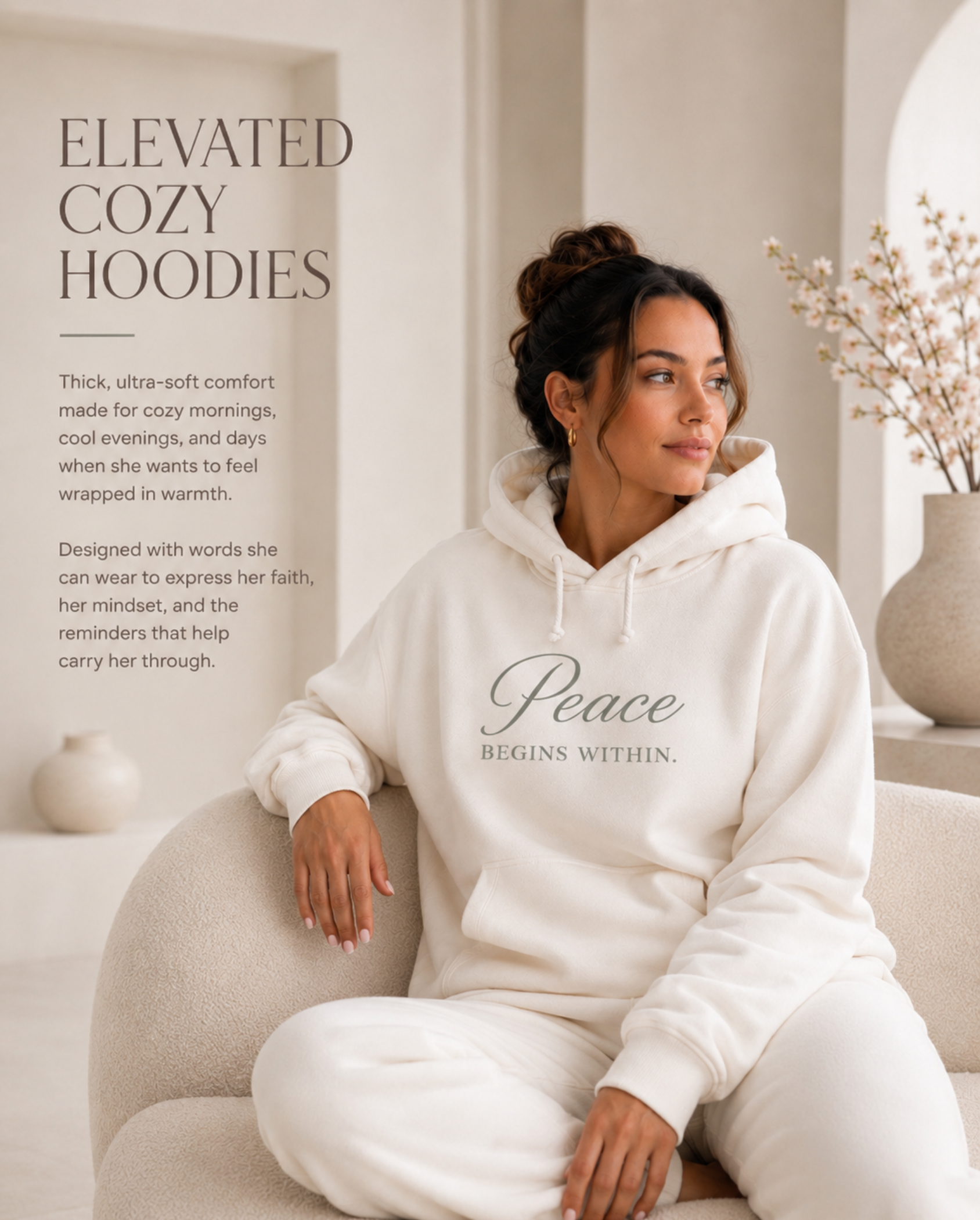 Inspirational women's sweatshirt that is faith inspired surrounded by flowers.