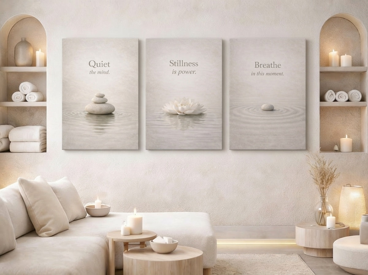 Spa lobby with Zen mindfulness canvas wall art