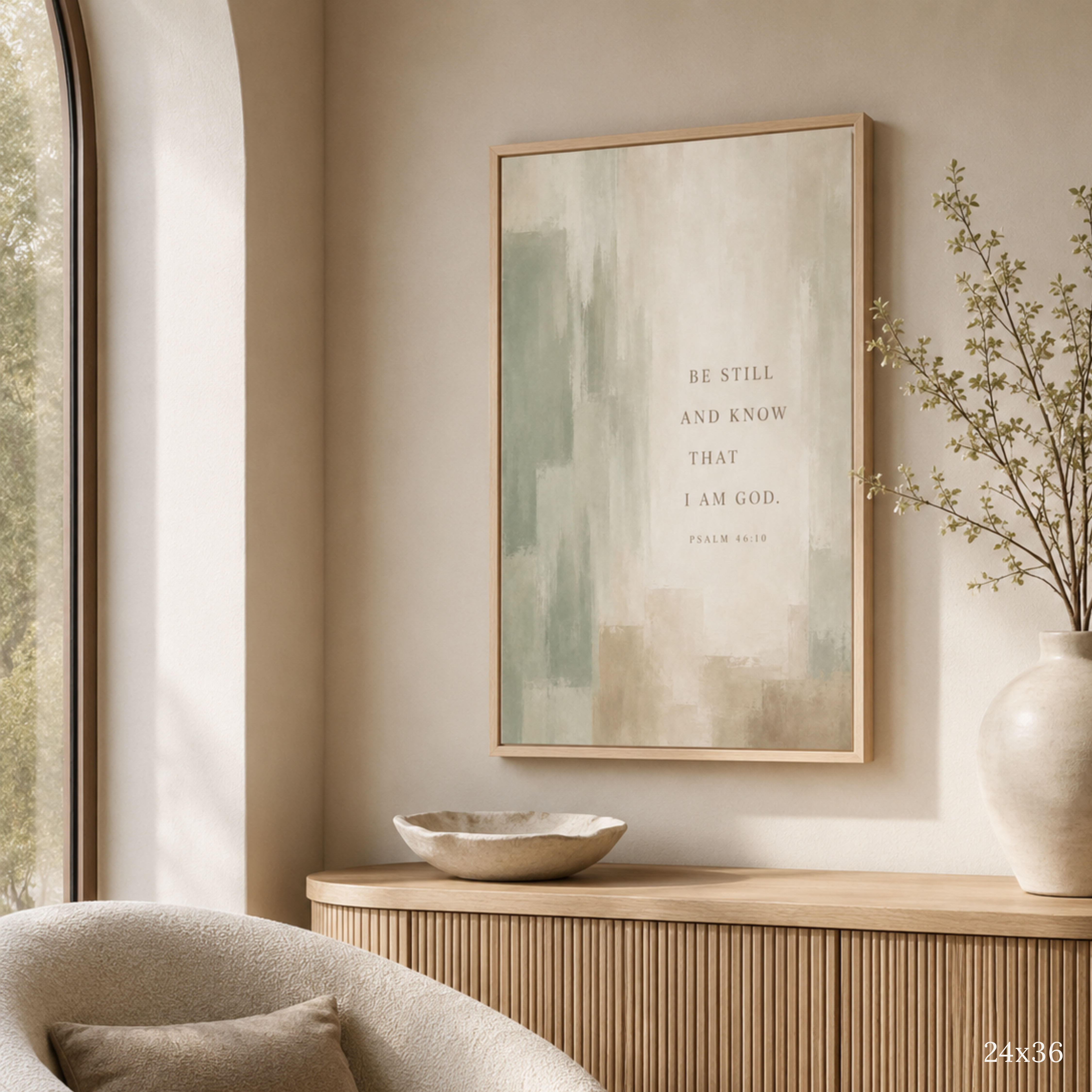 Be Still and Know | Sage Psalm 46:10 Canvas Wall Art