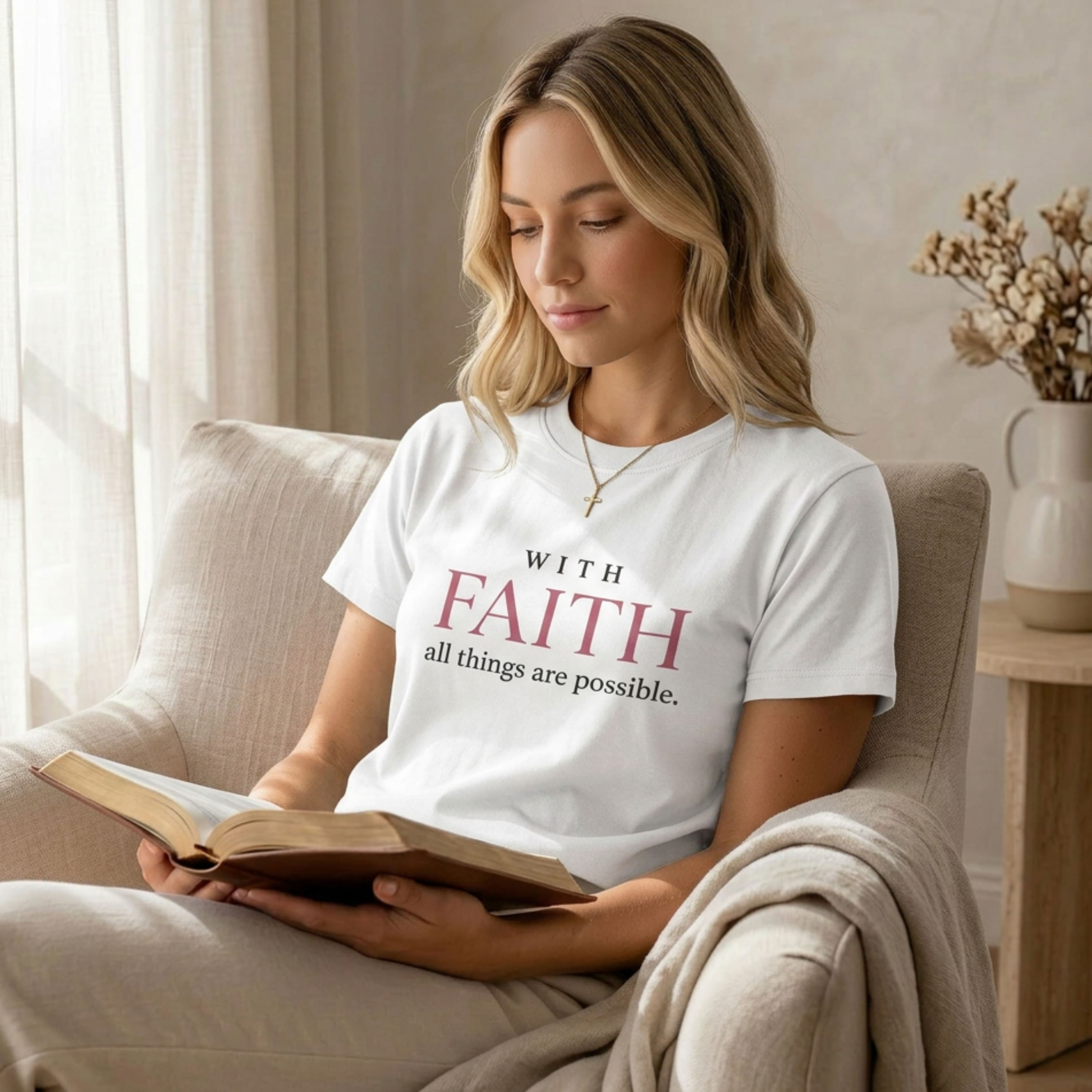 "With Faith" Everyday Tee | Blush Rose