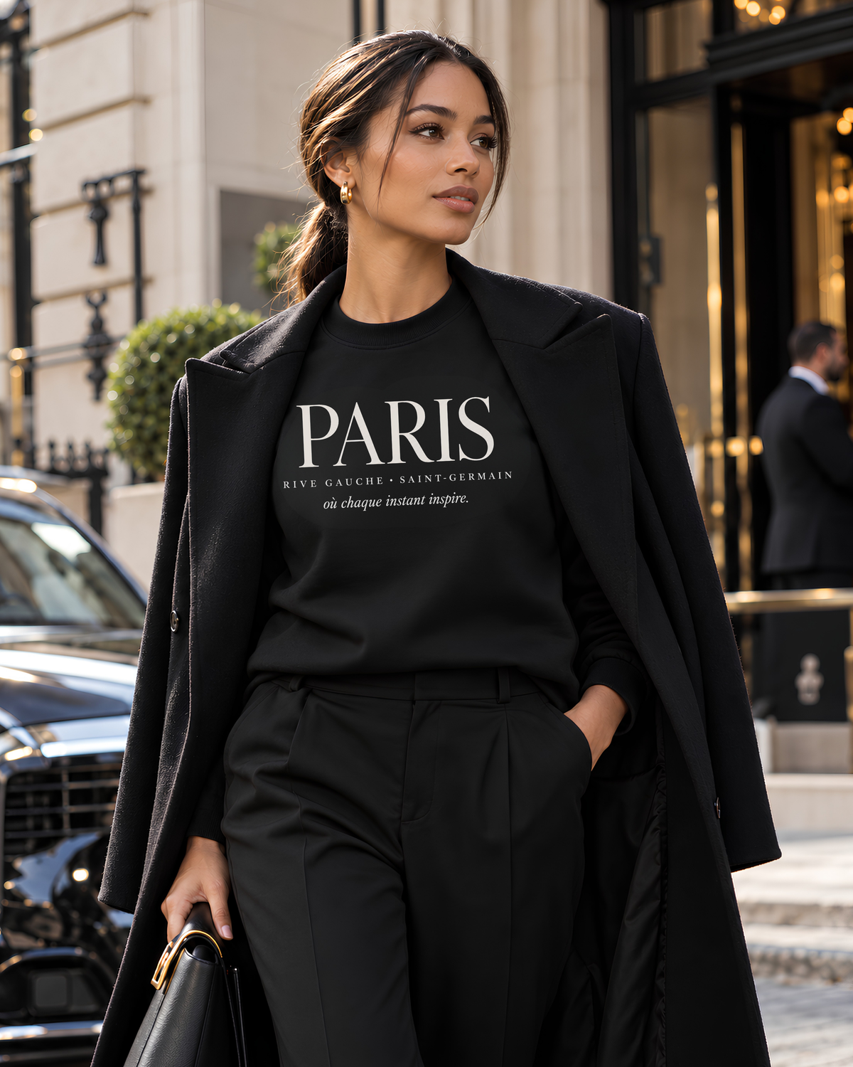 Paris Saint-Germain graphic sweatshirt for women inspired by classic Left Bank style.