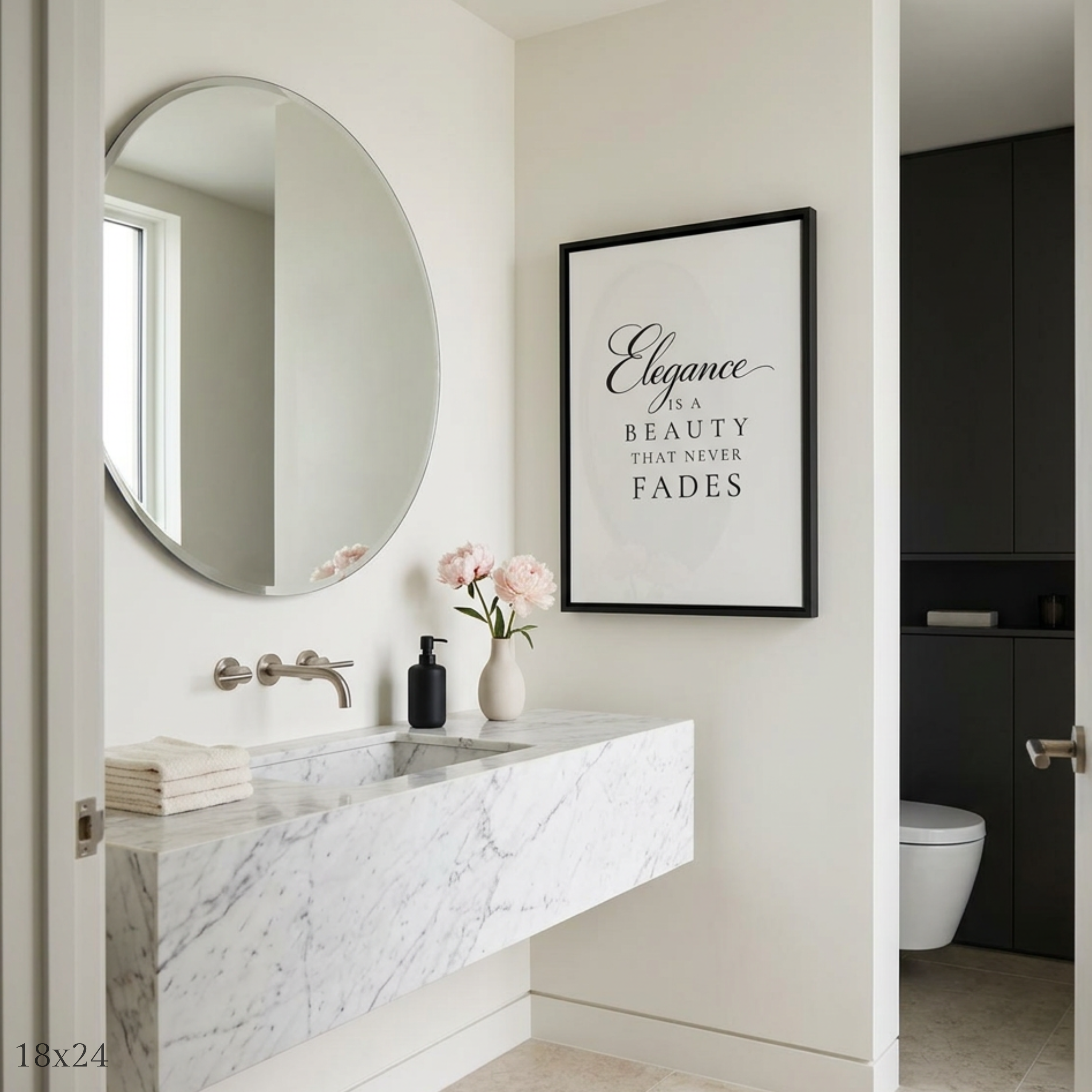 "Elegance is a Beauty” Canvas Wall Art | Black Frame