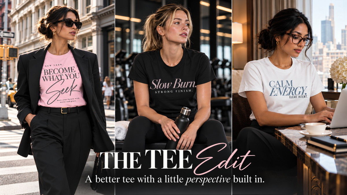Women’s graphic tees from Living Redesigned featuring motivational, faith, wellness, ambition and travel-inspired statement designs