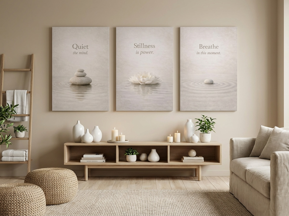 Zen room with Zen mindfulness canvas wall art.