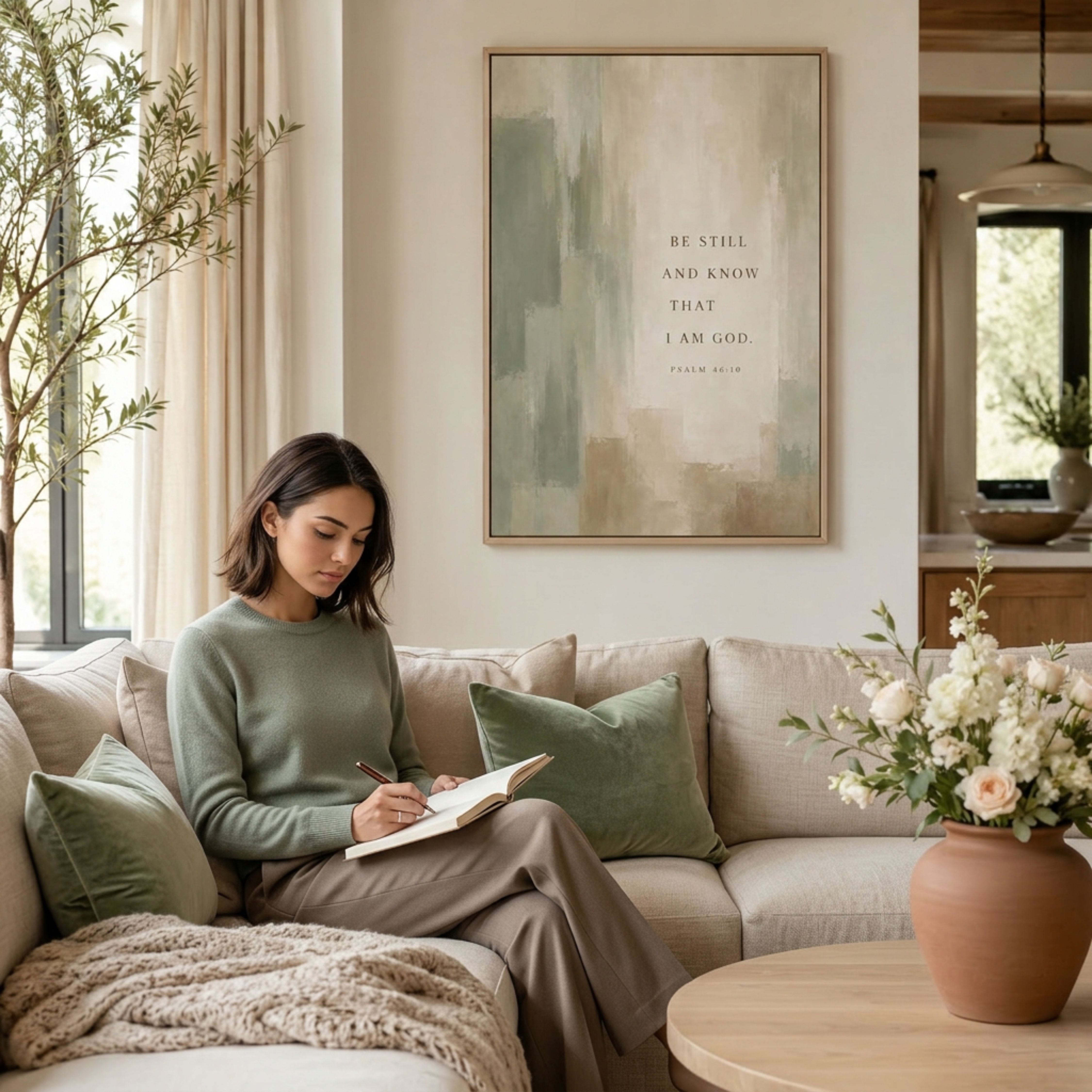 Be Still and Know | Sage Psalm 46:10 Canvas Wall Art