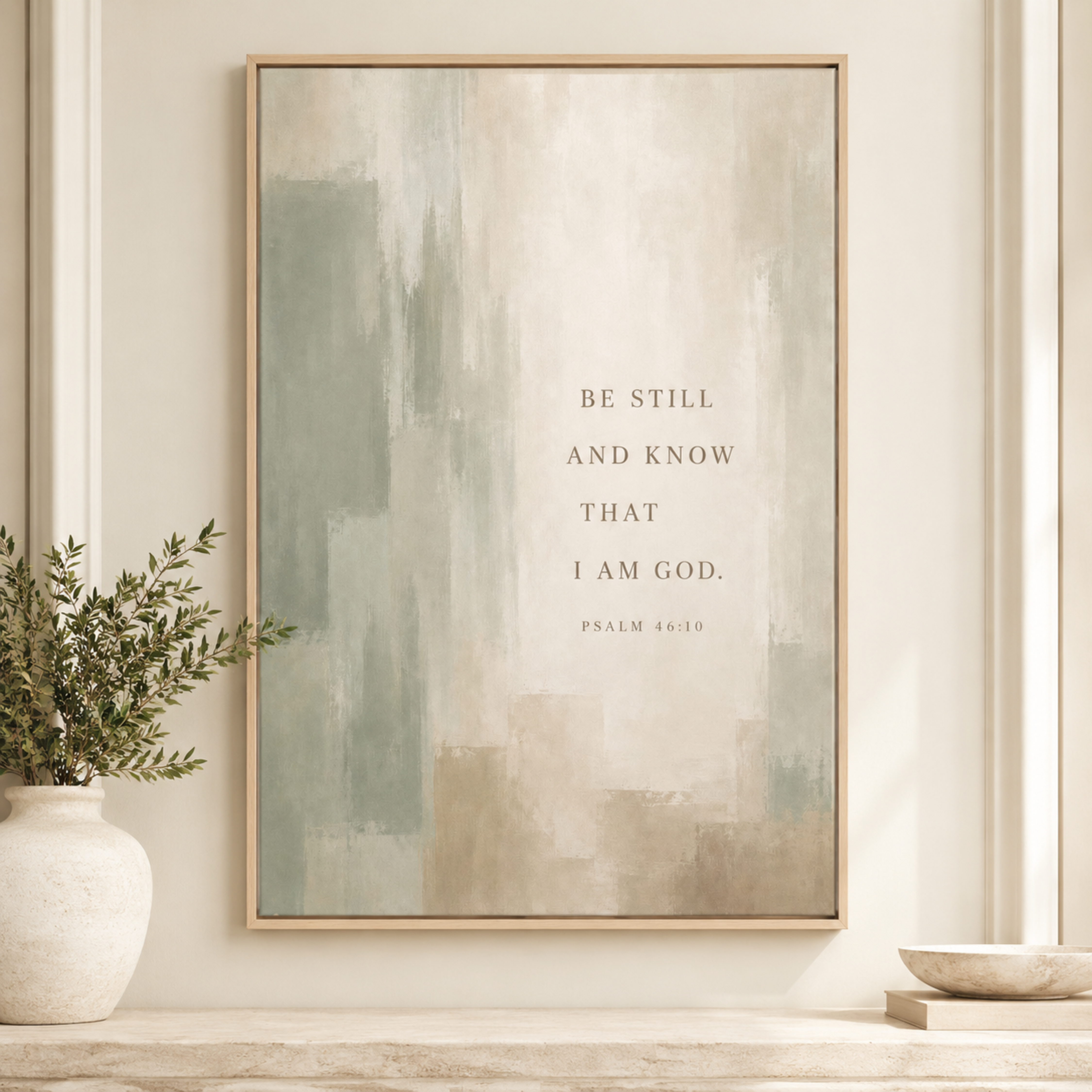 Be Still and Know | Sage Psalm 46:10 Canvas Wall Art