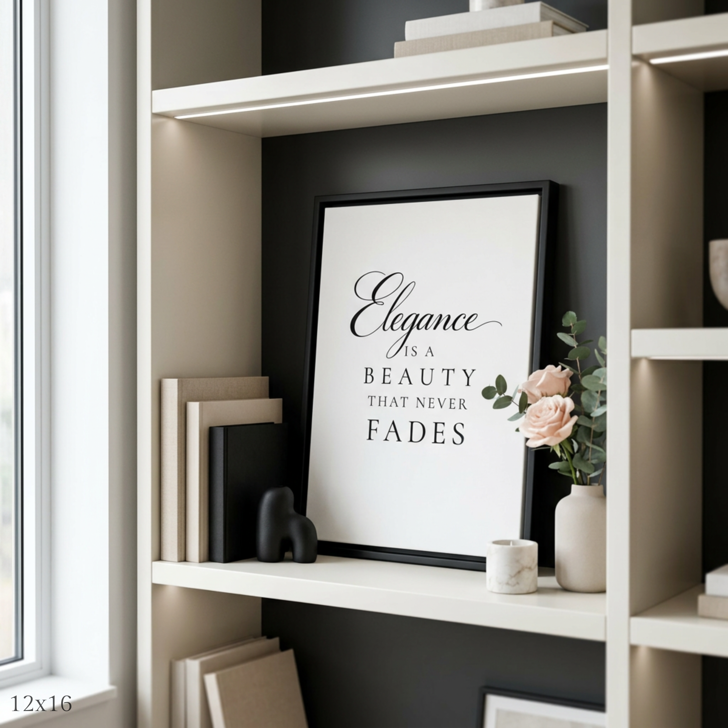 "Elegance is a Beauty” Canvas Wall Art | Black Frame
