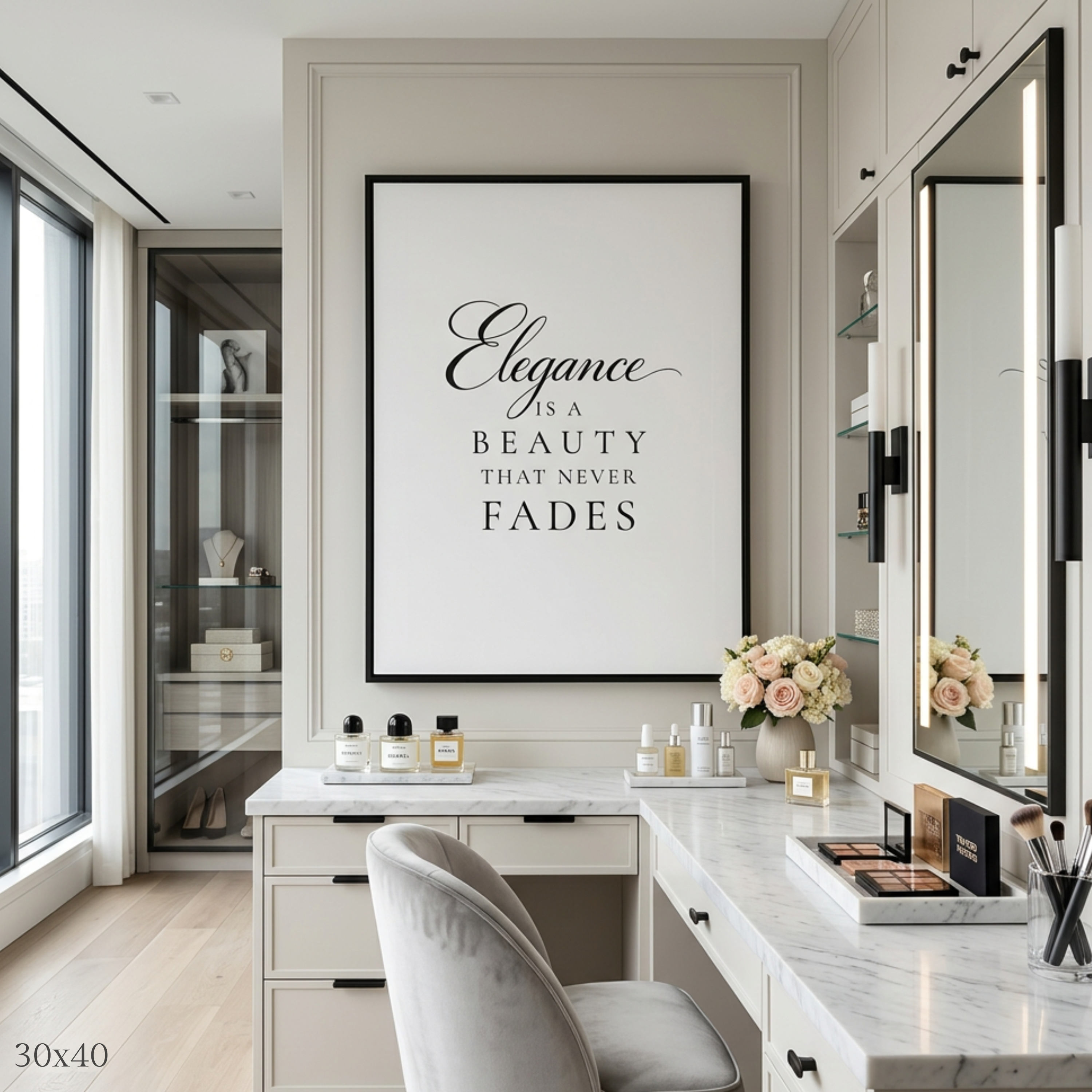 "Elegance is a Beauty” Canvas Wall Art | Black Frame